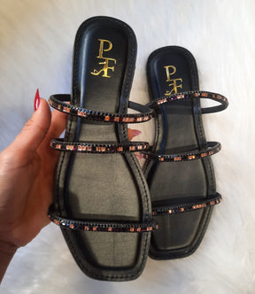 Rasteira com Tiras de Strass